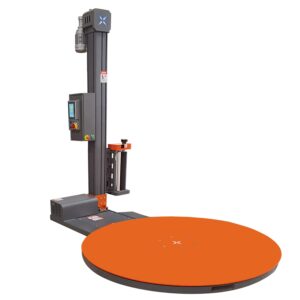 SMARTWRAP X2 ovíjecí stroj s váhou a tiskárnou etiket, otočný stůl a vozík fólie na sloupu